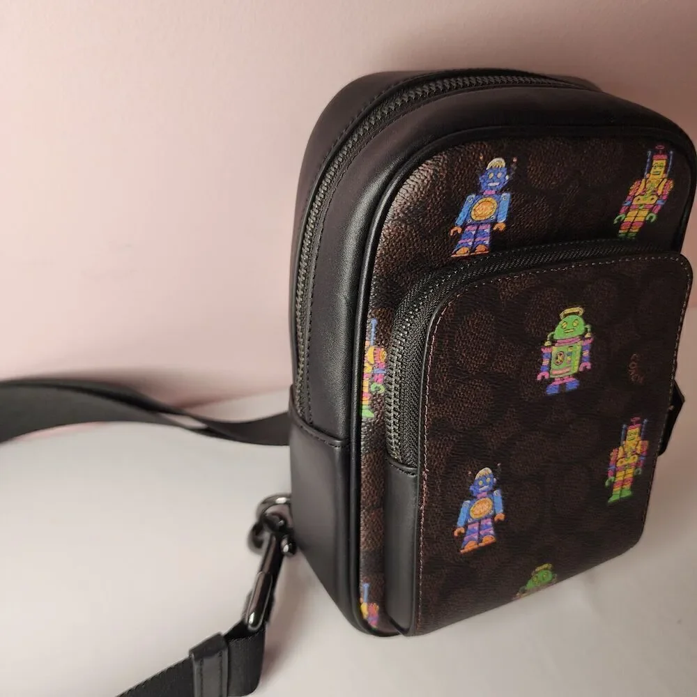 NWT COACH CW317 Cosmic Racer Sling Pack Signature Robot Print